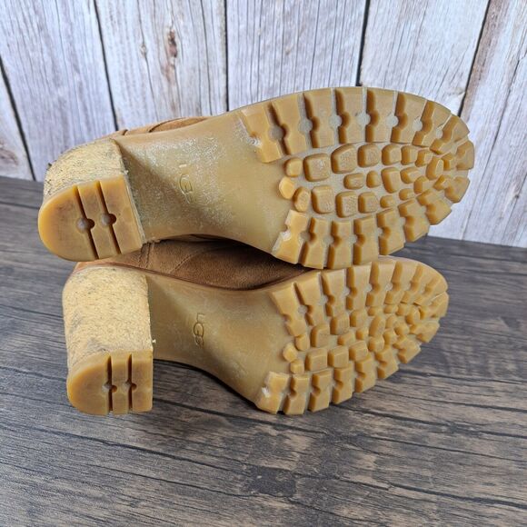 UGG Fabrice Chestnut Block Heel Lace Up Wool Lined Boots Women's Sz 6.5 (GUC) - Picture 6 of 9